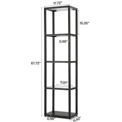 LED Floor Lamp, 4-Tier Bookshelf with Glass Shelves & Light
