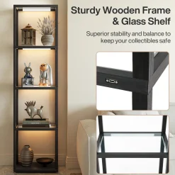 LED Floor Lamp, 4-Tier Bookshelf with Glass Shelves & Light