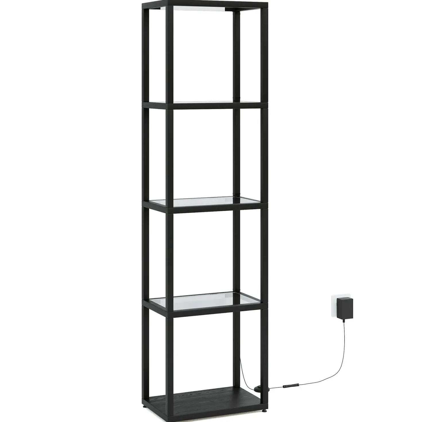 LED Floor Lamp, 4-Tier Bookshelf with Glass Shelves & Light