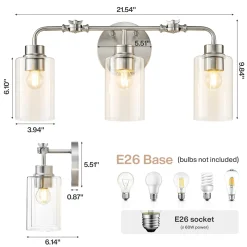 3-Light Bathroom Light Fixture, Modern Vanity Light with Clear Glass Shades