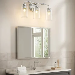 3-Light Bathroom Light Fixture, Modern Vanity Light with Clear Glass Shades