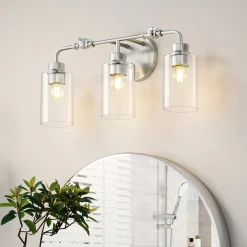 3-Light Bathroom Light Fixture, Modern Vanity Light with Clear Glass Shades