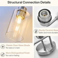 3-Light Bathroom Light Fixture, Modern Vanity Light with Clear Glass Shades