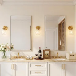 1-Light Bathroom Light Fixtures, Modern Vanity Wall Lights with Clear Glass Shades(Set of 2)