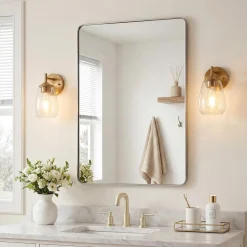 1-Light Bathroom Light Fixtures, Modern Vanity Wall Lights with Clear Glass Shades(Set of 2)