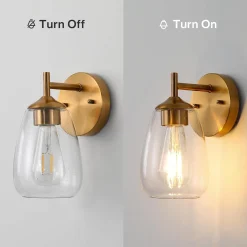 1-Light Bathroom Light Fixtures, Modern Vanity Wall Lights with Clear Glass Shades(Set of 2)