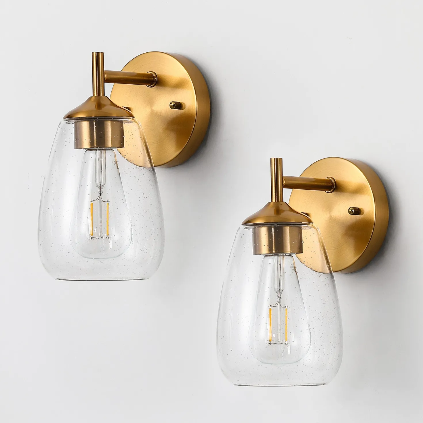 1-Light Bathroom Light Fixtures, Modern Vanity Wall Lights with Clear Glass Shades(Set of 2)
