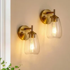 1-Light Bathroom Light Fixtures, Modern Vanity Wall Lights with Clear Glass Shades(Set of 2)