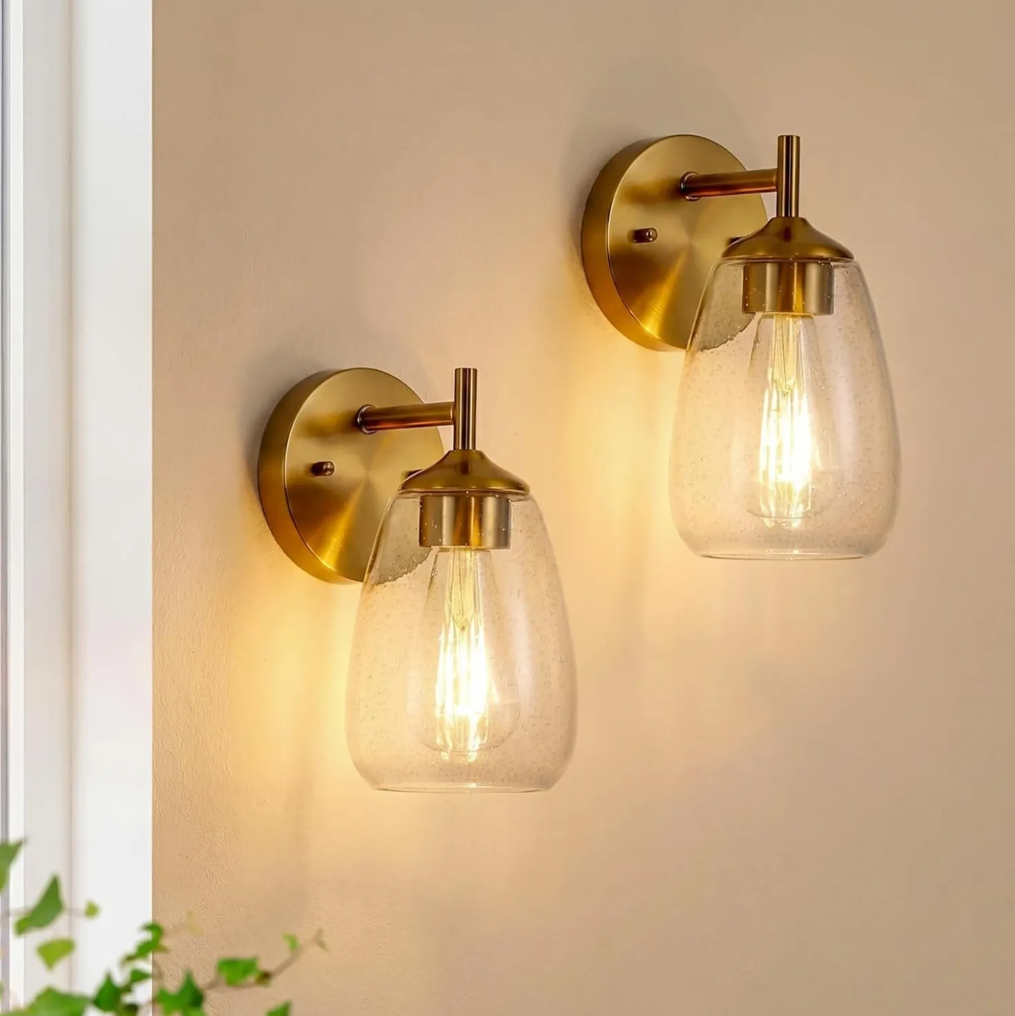 1-Light Bathroom Light Fixtures, Modern Vanity Wall Lights with Clear Glass Shades(Set of 2)