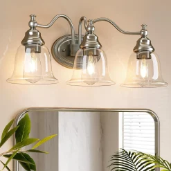 3-Light Bathroom Light Fixtures, Modern Wall Lights with Clear Glass Shade