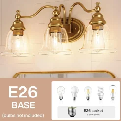 3-Light Bathroom Light Fixtures, Modern Wall Lights with Clear Glass Shade