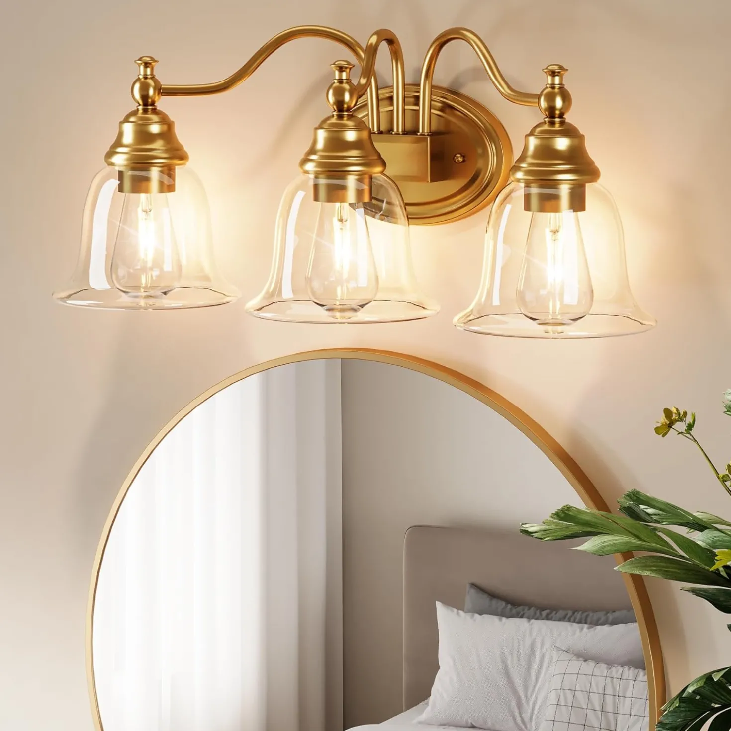 3-Light Bathroom Light Fixtures, Modern Wall Lights with Clear Glass Shade