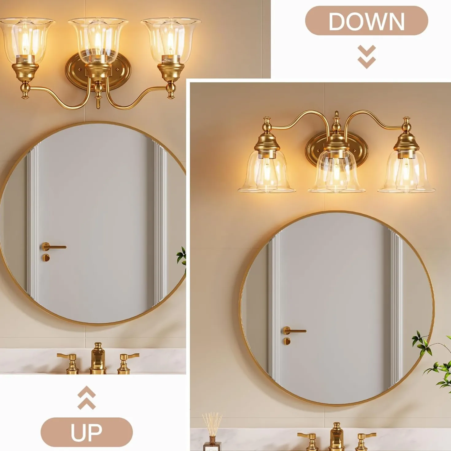 3-Light Bathroom Light Fixtures, Modern Wall Lights with Clear Glass Shade