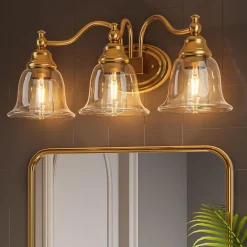 3-Light Bathroom Light Fixtures, Modern Wall Lights with Clear Glass Shade