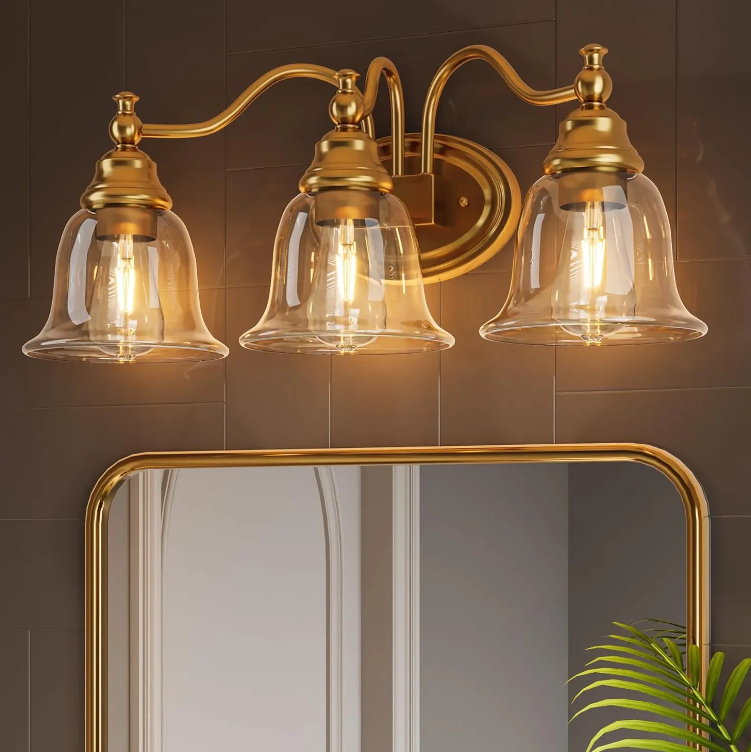 3-Light Bathroom Light Fixtures, Modern Wall Lights with Clear Glass Shade