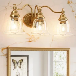 3-Light Bathroom Light Fixtures, Modern Wall Lights with Clear Glass Shade