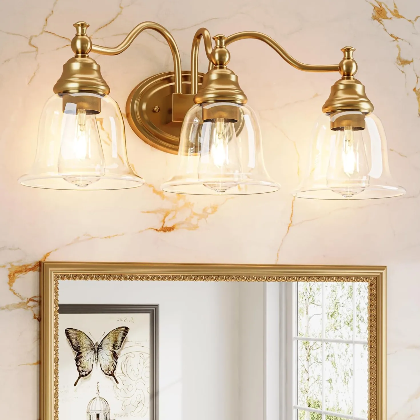 3-Light Bathroom Light Fixtures, Modern Wall Lights with Clear Glass Shade