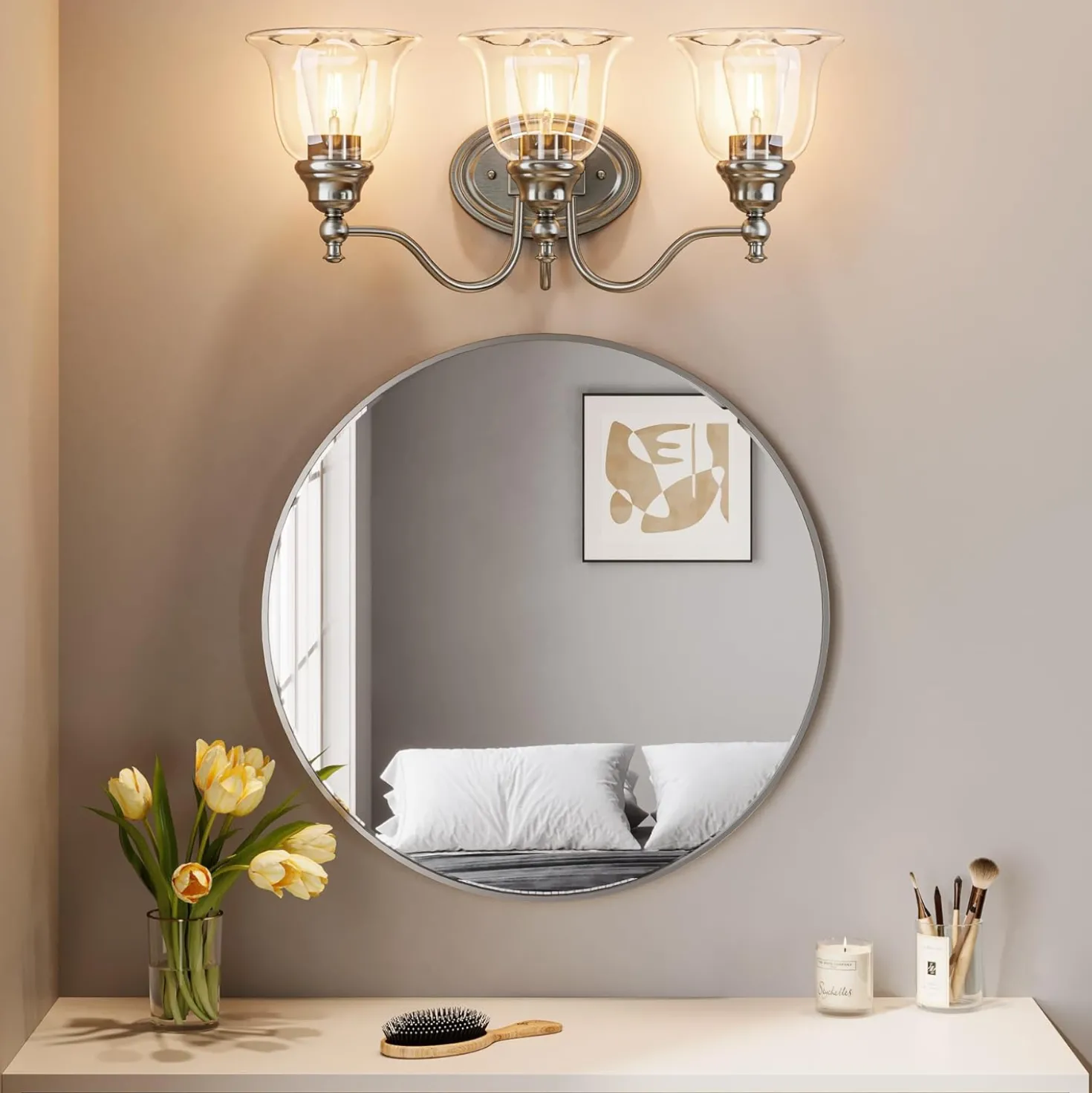 3-Light Bathroom Light Fixtures, Modern Wall Lights with Clear Glass Shade