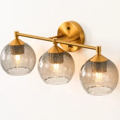 3-Light Bathroom Light Fixtures, Modern Wall Sconce Vanity Light with Grey Glass Shade (Bulbs Not Included)