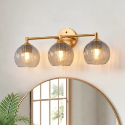 3-Light Bathroom Light Fixtures, Modern Wall Sconce Vanity Light with Grey Glass Shade (Bulbs Not Included)