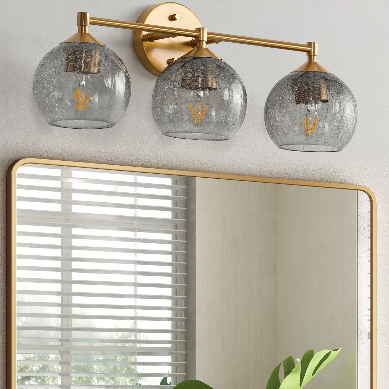 3-Light Bathroom Light Fixtures, Modern Wall Sconce Vanity Light with Grey Glass Shade (Bulbs Not Included)