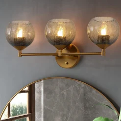 3-Light Bathroom Light Fixtures, Modern Wall Sconce Vanity Light with Grey Glass Shade (Bulbs Not Included)