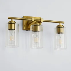 3-Light Bathroom Lighting, Adjustable Vanity Wall Sconce with Ribbed Glass Shades