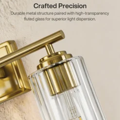 3-Light Bathroom Lighting, Adjustable Vanity Wall Sconce with Ribbed Glass Shades
