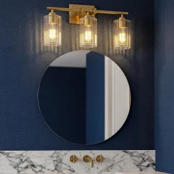 3-Light Bathroom Lighting, Adjustable Vanity Wall Sconce with Ribbed Glass Shades