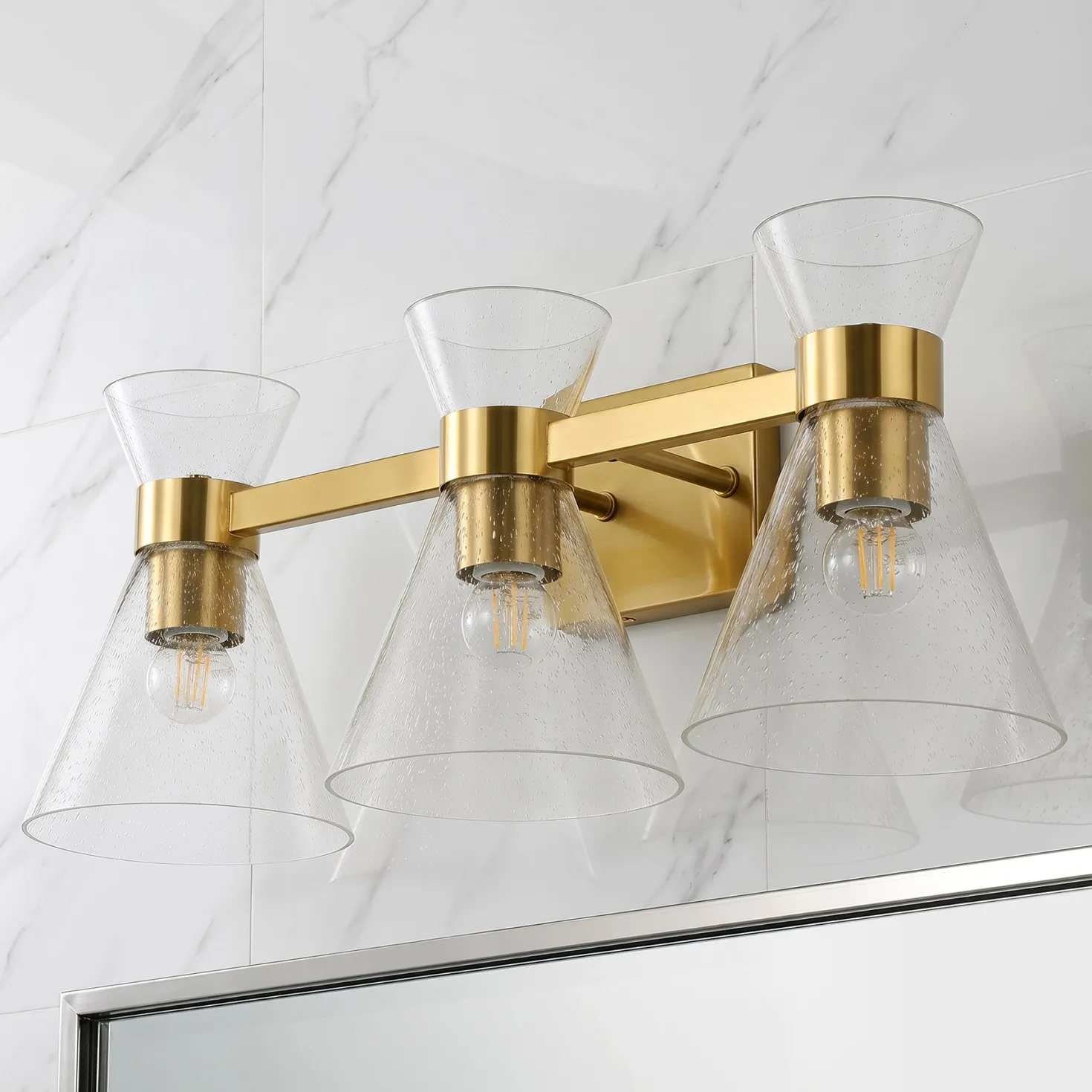 3-Light Bathroom Vanity Light, Seeded Glass Wall Light Fixtures Damp-Rated