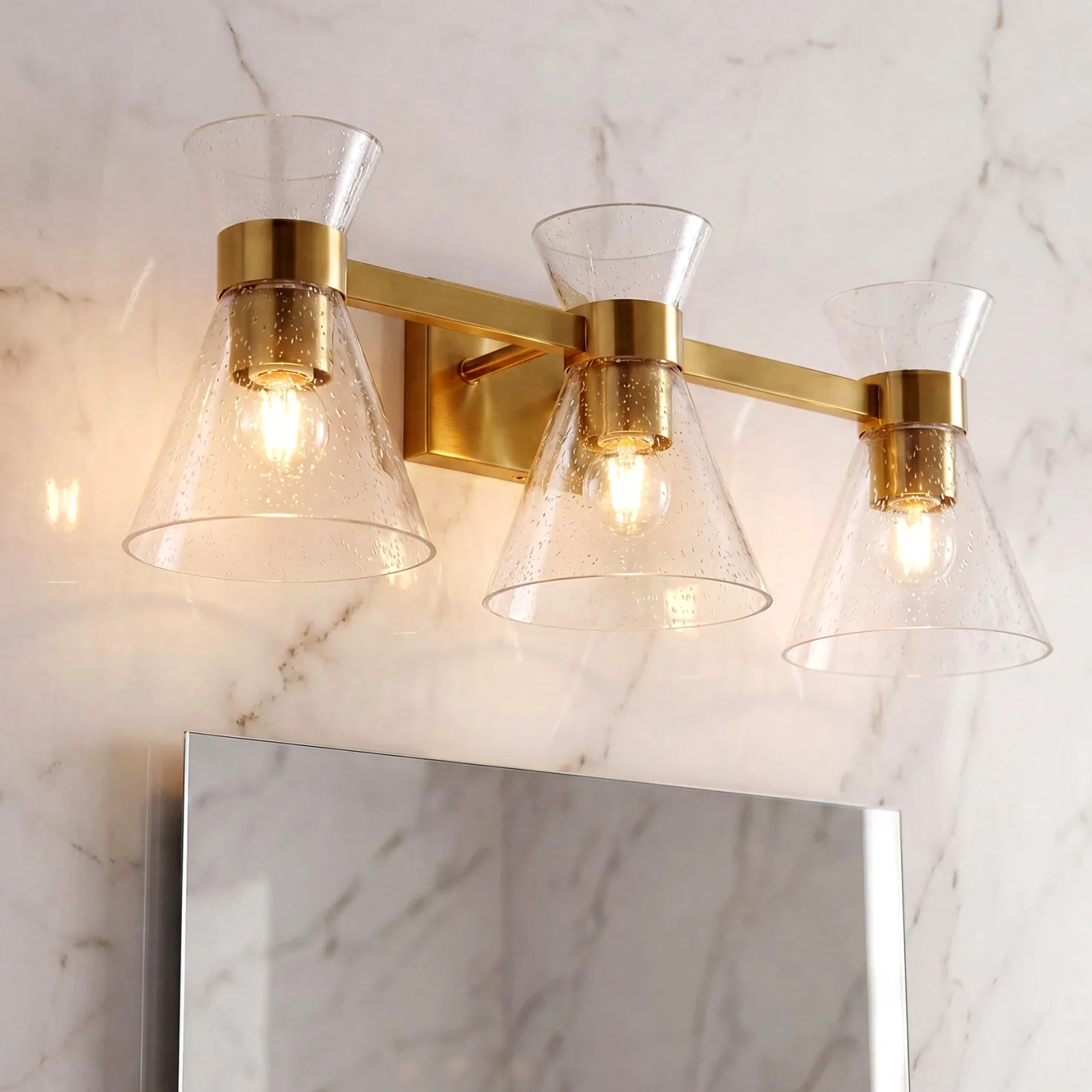 3-Light Bathroom Vanity Light, Seeded Glass Wall Light Fixtures Damp-Rated