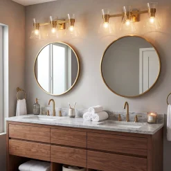 3-Light Bathroom Vanity Light, Seeded Glass Wall Light Fixtures Damp-Rated