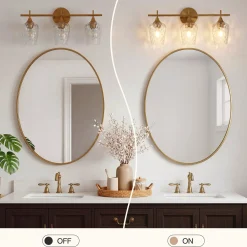 3-Light Bathroom Vanity Light, Modern Wall Sconce with Water Ripple Clear Glass Shades
