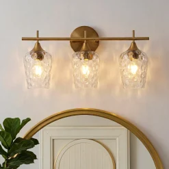 3-Light Bathroom Vanity Light, Modern Wall Sconce with Water Ripple Clear Glass Shades