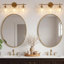 3-Light Bathroom Vanity Light, Modern Wall Sconce with Water Ripple Clear Glass Shades
