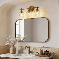 3-Light Bathroom Vanity Light, Modern Wall Sconce with Water Ripple Clear Glass Shades