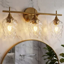 3-Light Bathroom Vanity Light, Modern Wall Sconce with Water Ripple Clear Glass Shades