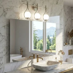 3-Light Bathroom Vanity Light, 22.5" Wall Lighting Fixture with Glass Shades