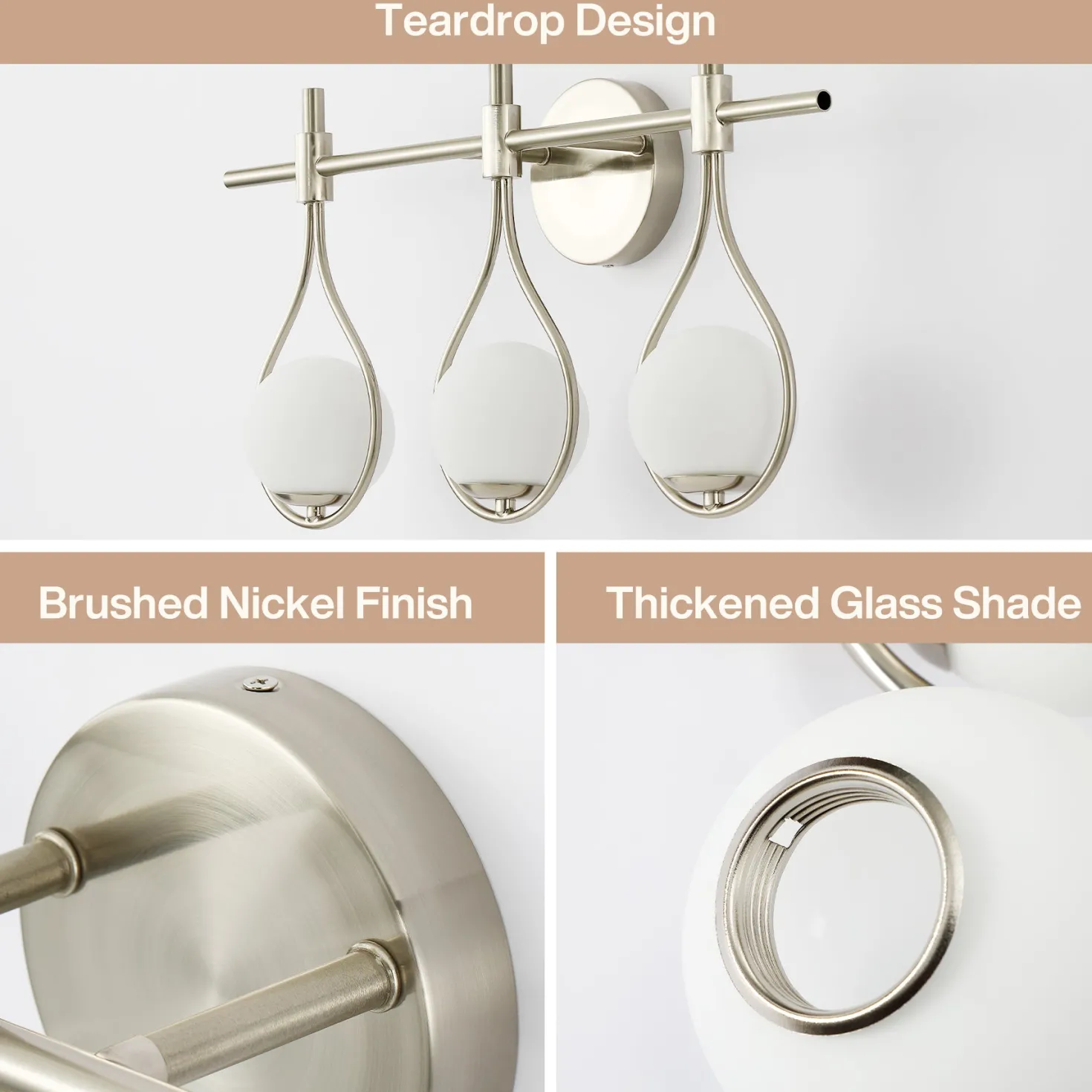3-Light Bathroom Vanity Light, 22.5" Wall Lighting Fixture with Glass Shades