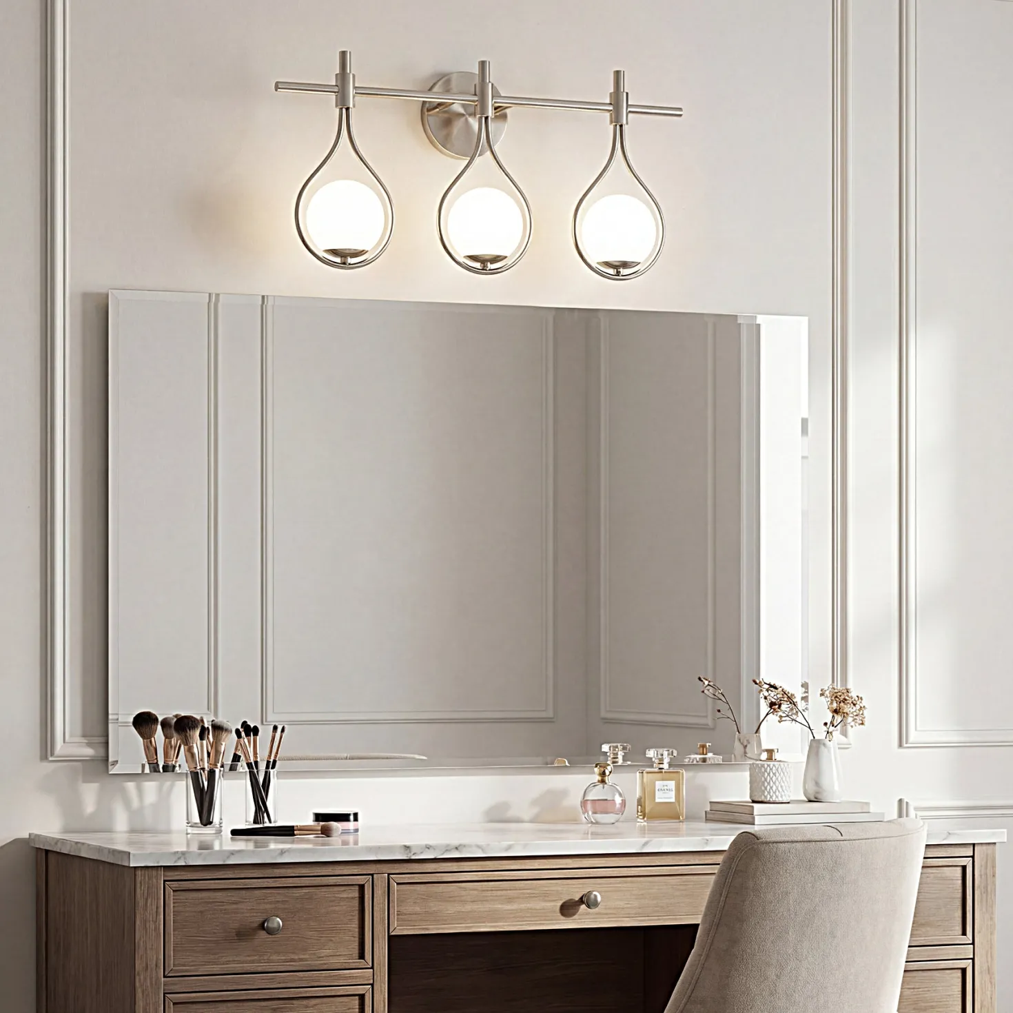 3-Light Bathroom Vanity Light, 22.5" Wall Lighting Fixture with Glass Shades