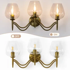 3-light Bathroom Vanity Light, Gold Metal & Clear Glass Wall Sconce With E12 Base