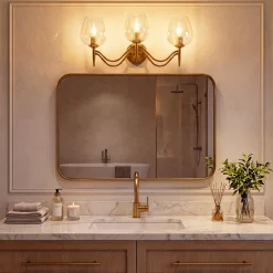 3-light Bathroom Vanity Light, Gold Metal & Clear Glass Wall Sconce With E12 Base