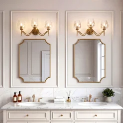 3-light Bathroom Vanity Light, Gold Metal & Clear Glass Wall Sconce With E12 Base