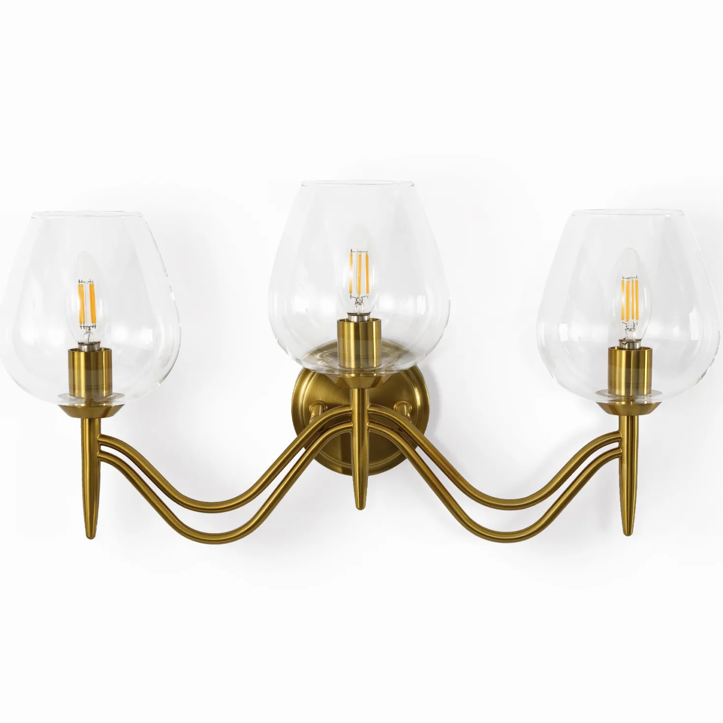 3-light Bathroom Vanity Light, Gold Metal & Clear Glass Wall Sconce With E12 Base