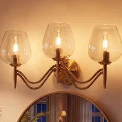 3-light Bathroom Vanity Light, Gold Metal & Clear Glass Wall Sconce With E12 Base