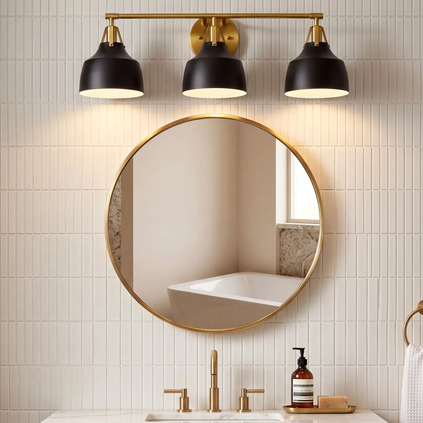3-Light Bathroom Vanity Light, 24" Wall Light Fixtures with Metal Shade