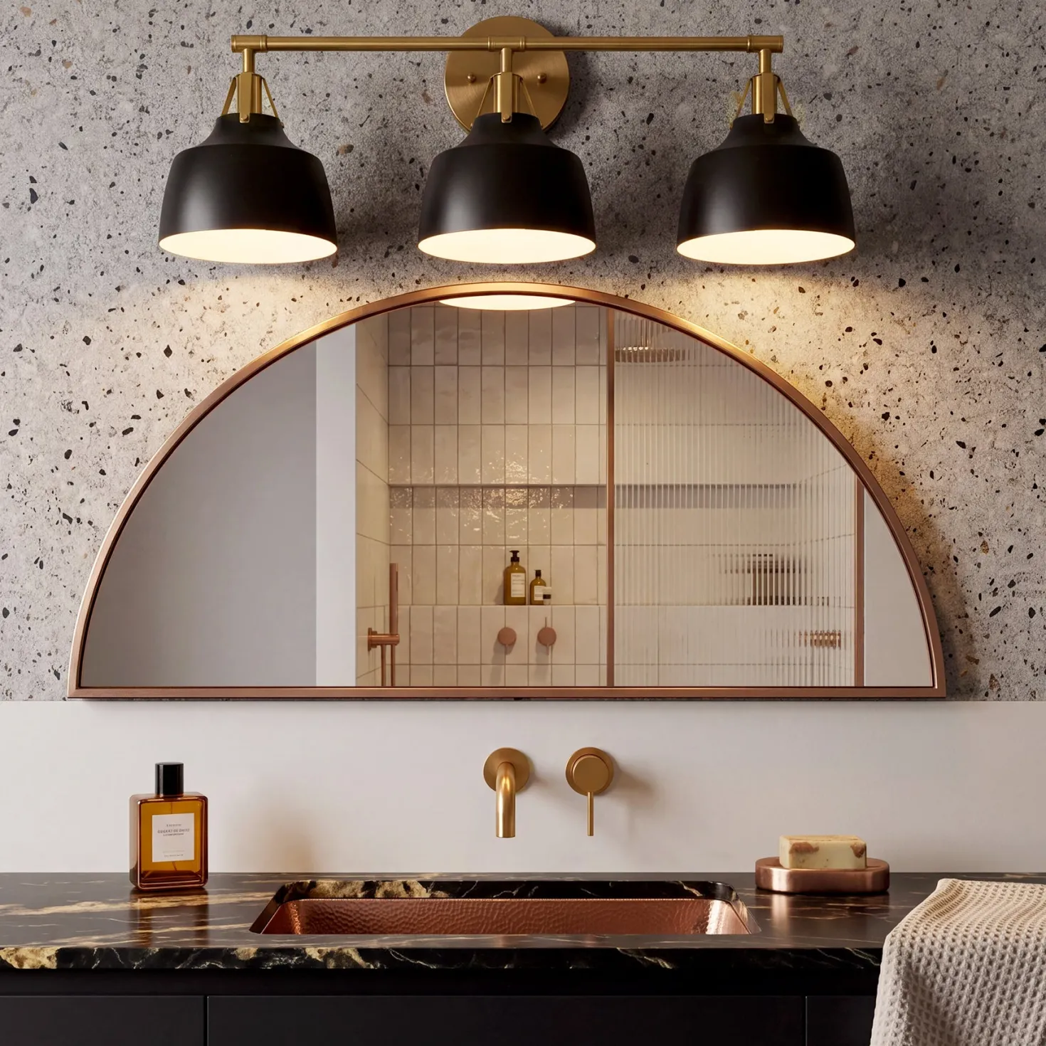 3-Light Bathroom Vanity Light, 24" Wall Light Fixtures with Metal Shade