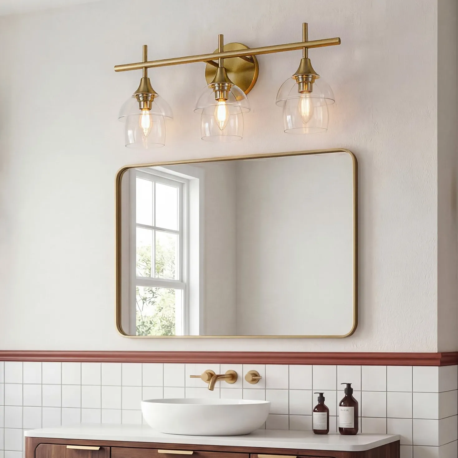 3-Light Bathroom Vanity Light, Modern Wall Sconce with Clear Glass Shades