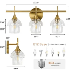 3-Light Bathroom Vanity Light, Modern Wall Sconce with Clear Glass Shades