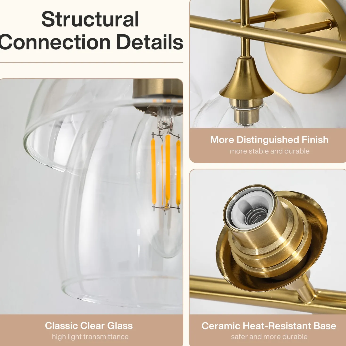 3-Light Bathroom Vanity Light, Modern Wall Sconce with Clear Glass Shades
